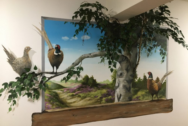 Muurschildering fazanten met 3D KUNSTboom ZorgAccent de Blenke