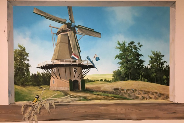 Muurschildering molen. Aveleijn Gravenalle